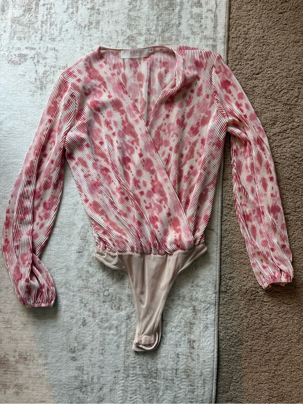 ASTR Pink Tie-Dye Pleated Bodysuit